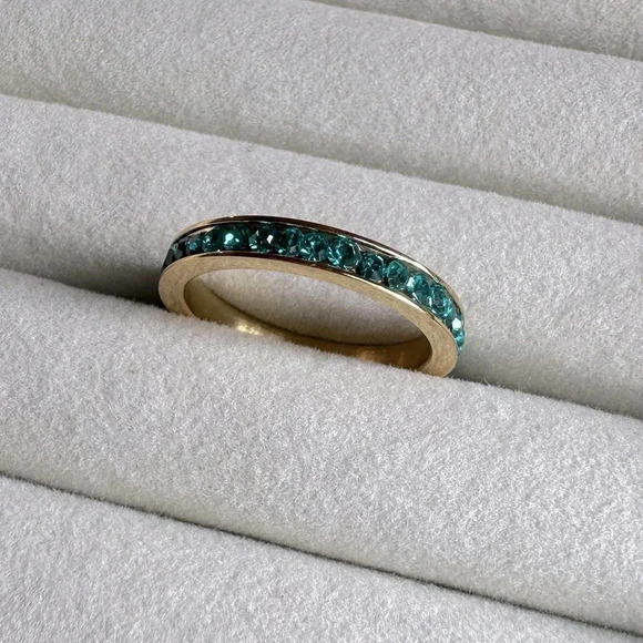 Blue Zircon CZ 18k Gold PVD Stainless Steel Stack Band Ring December Birthstone - Picture 4 of 9